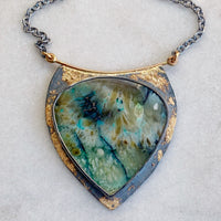 Fossilized Opalized Wood Necklace with Native Copper
